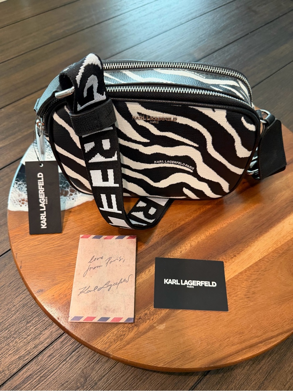 Karl Lagerfeld NWT Black and White Zebra Print Crossbody/Shoulder Camera Bag